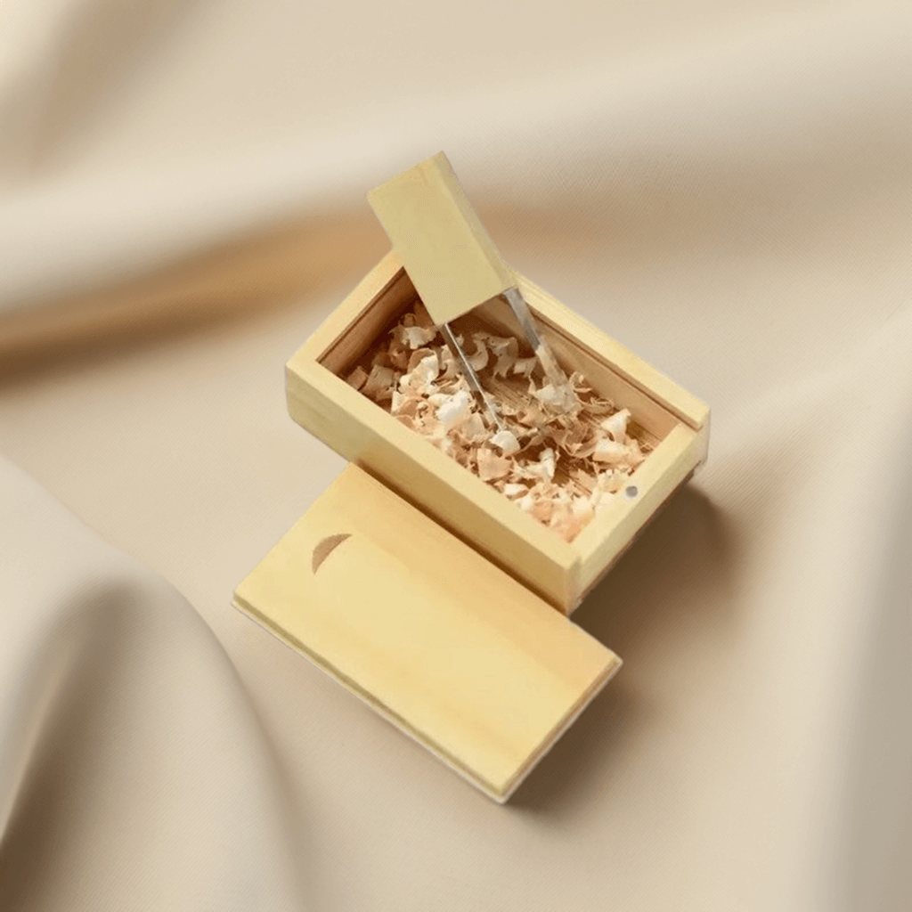 A stack of the wooden boxes in four different colours, illustrating the variety of options available to suit every style.