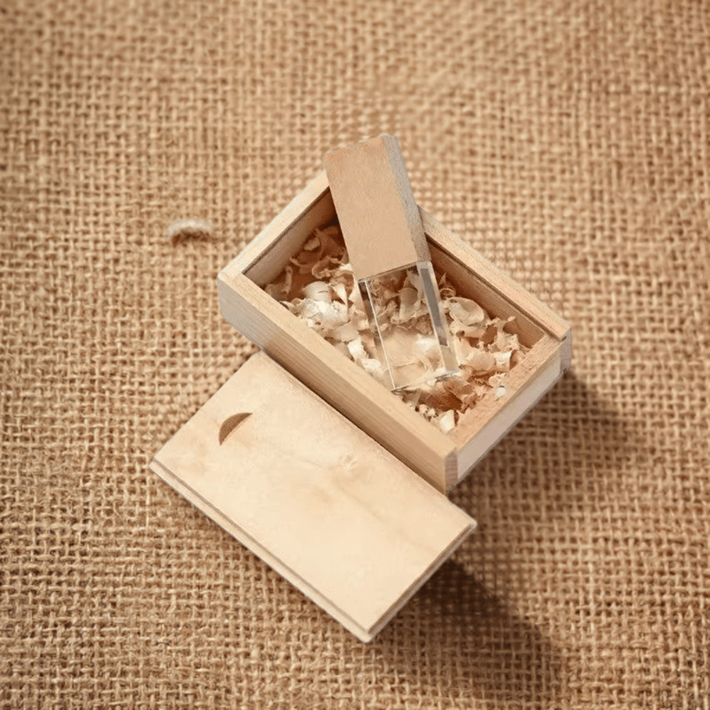 A hand holding the USB drive, demonstrating its compact size and elegant design, perfect for personal or business use.