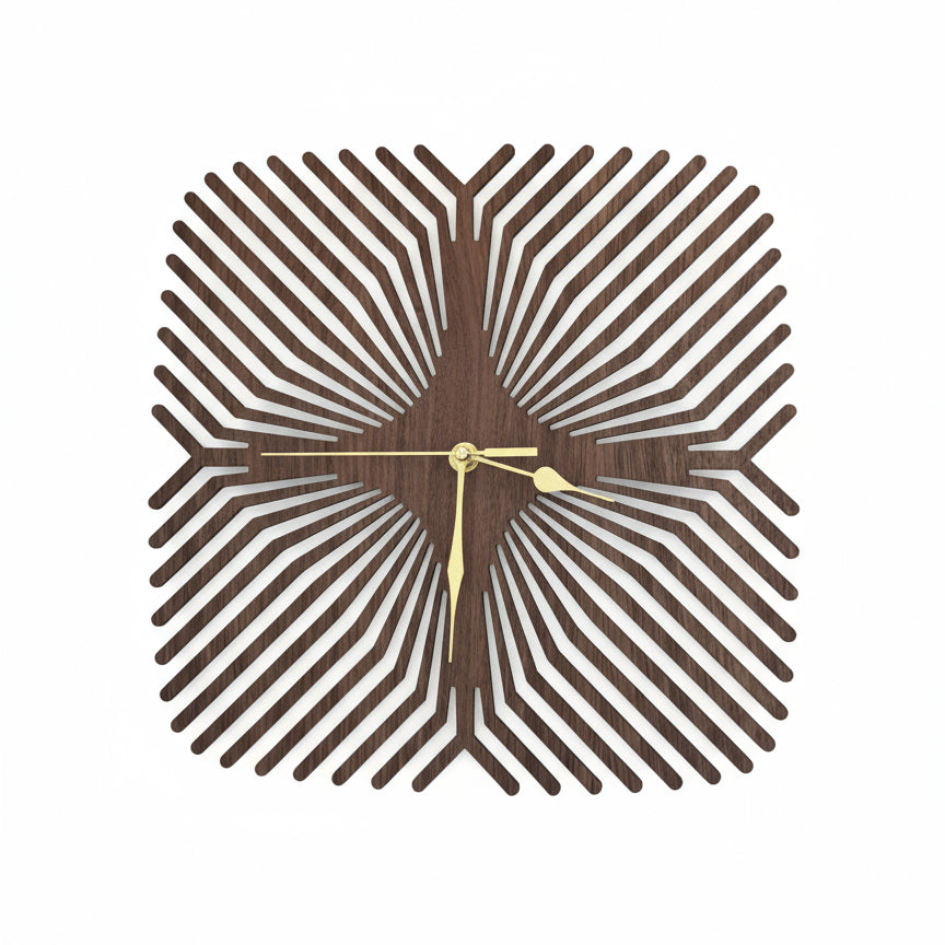 Decorative wall clock with a geometric design on a white background
