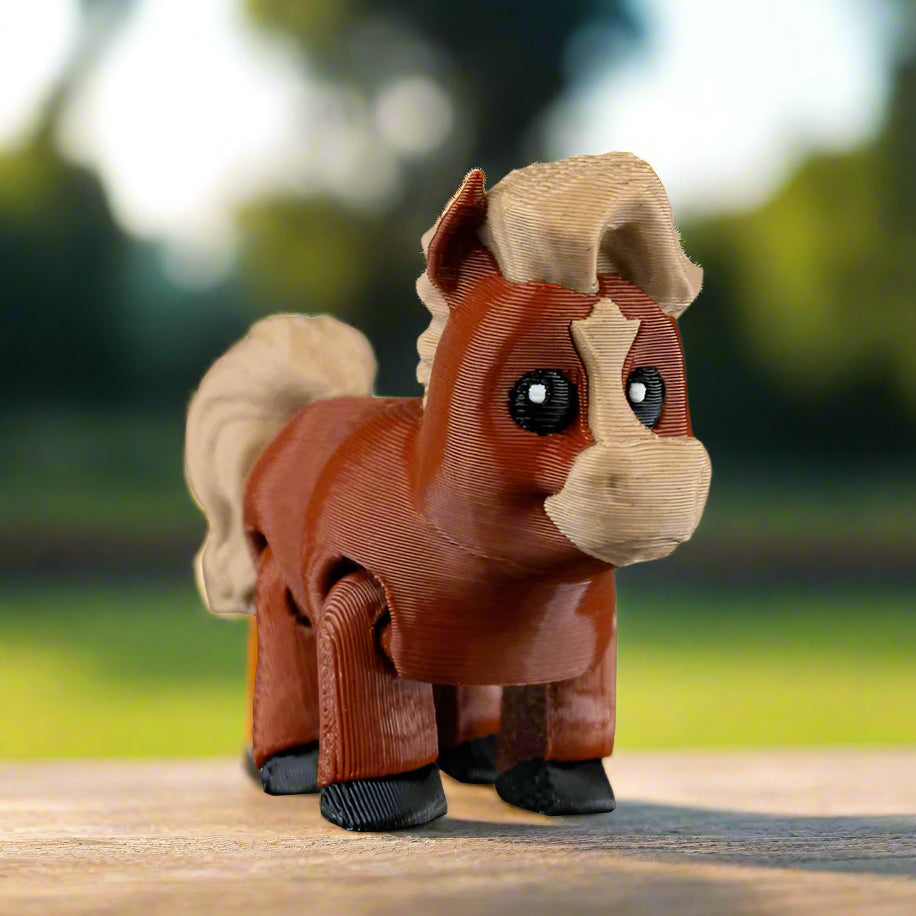 3D-printed horse figurine on a white background