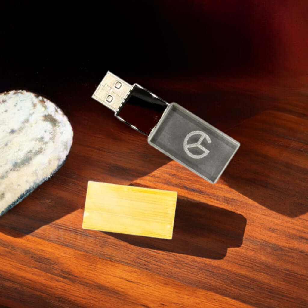 A close-up of the crystal section, highlighting its smooth, transparent surface, perfect for engraving a name, logo, or initials.