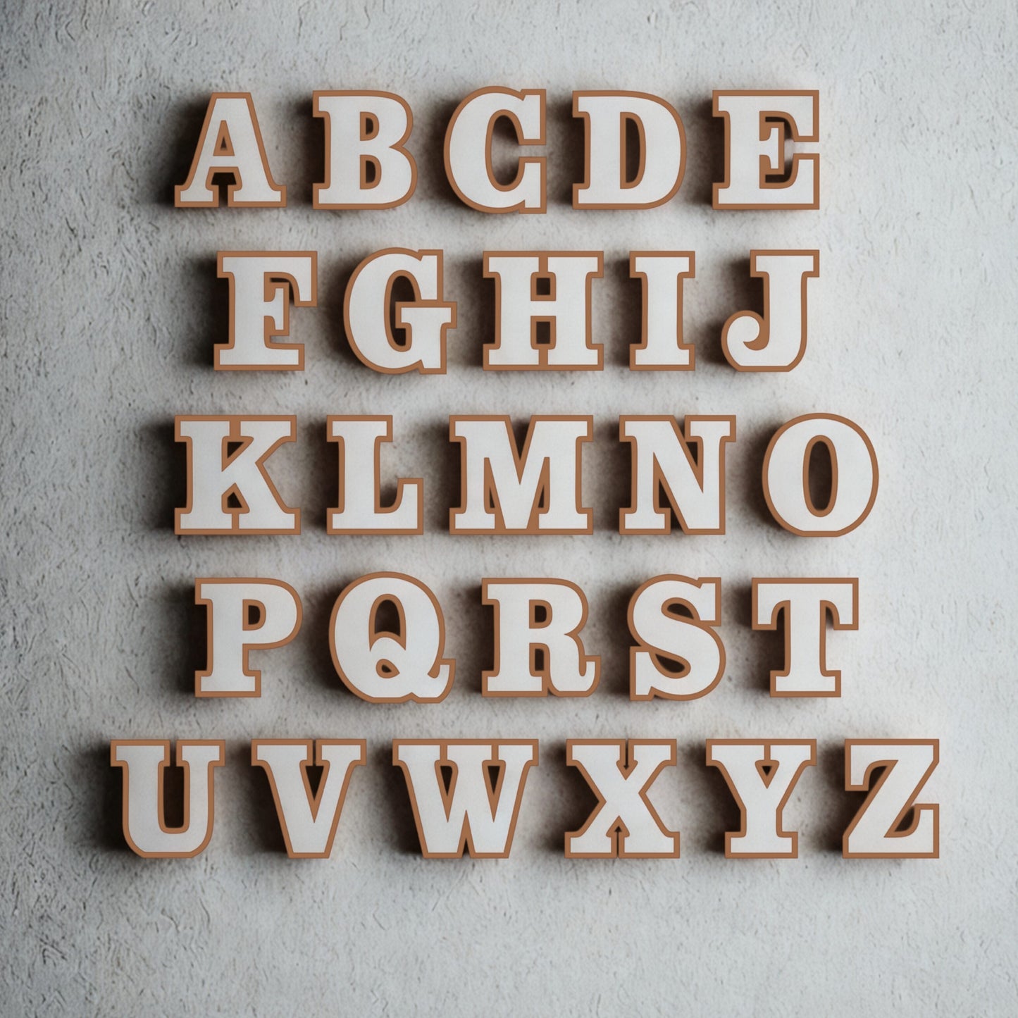 Alphabet letters from A to Z on a textured gray background