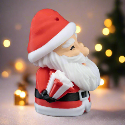A collection of 3D-printed Santa Claus figures, each crafted with unique features for Christmas decor