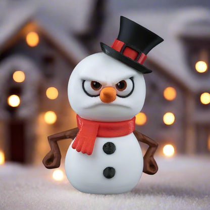 Frosty the Snowman figurine with a friendly smile, carrot nose, and scarf
