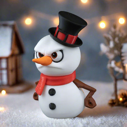 Close-up of Frosty the Snowman showing detailed 3D print craftsmanship