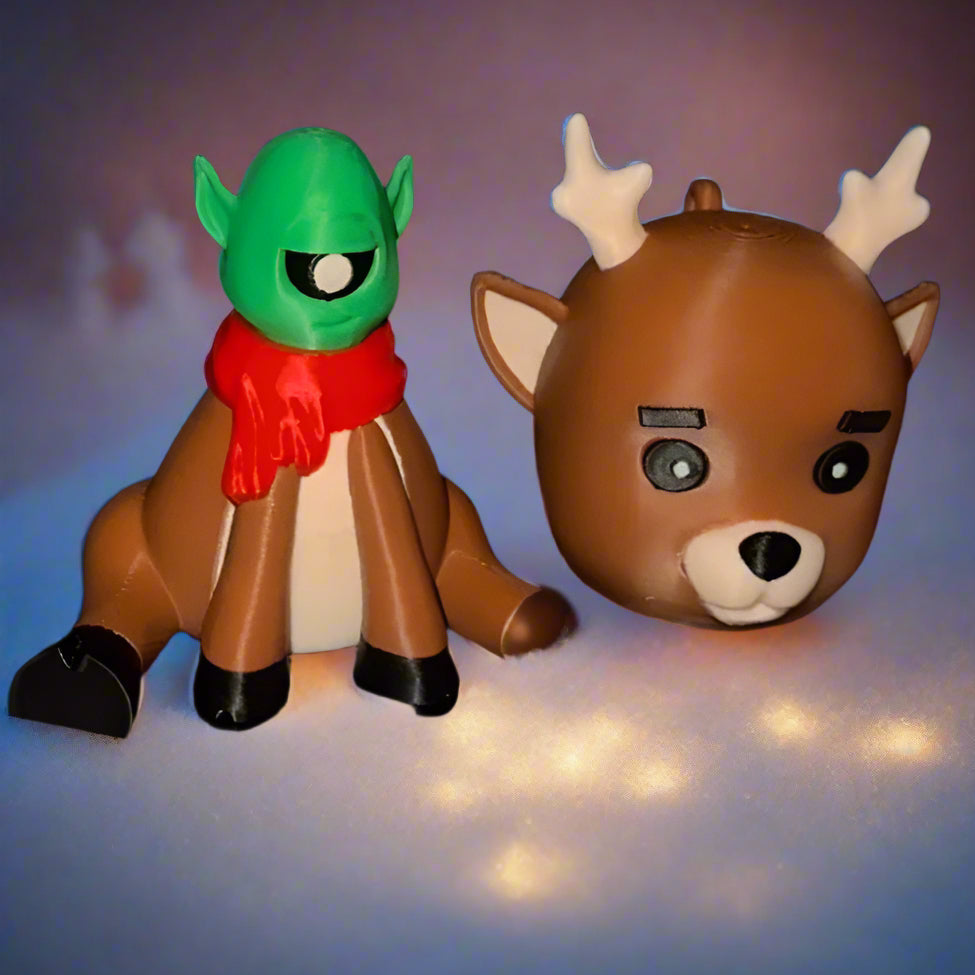Rudolph the Deer E.T. figurine with red nose, quirky holiday decor